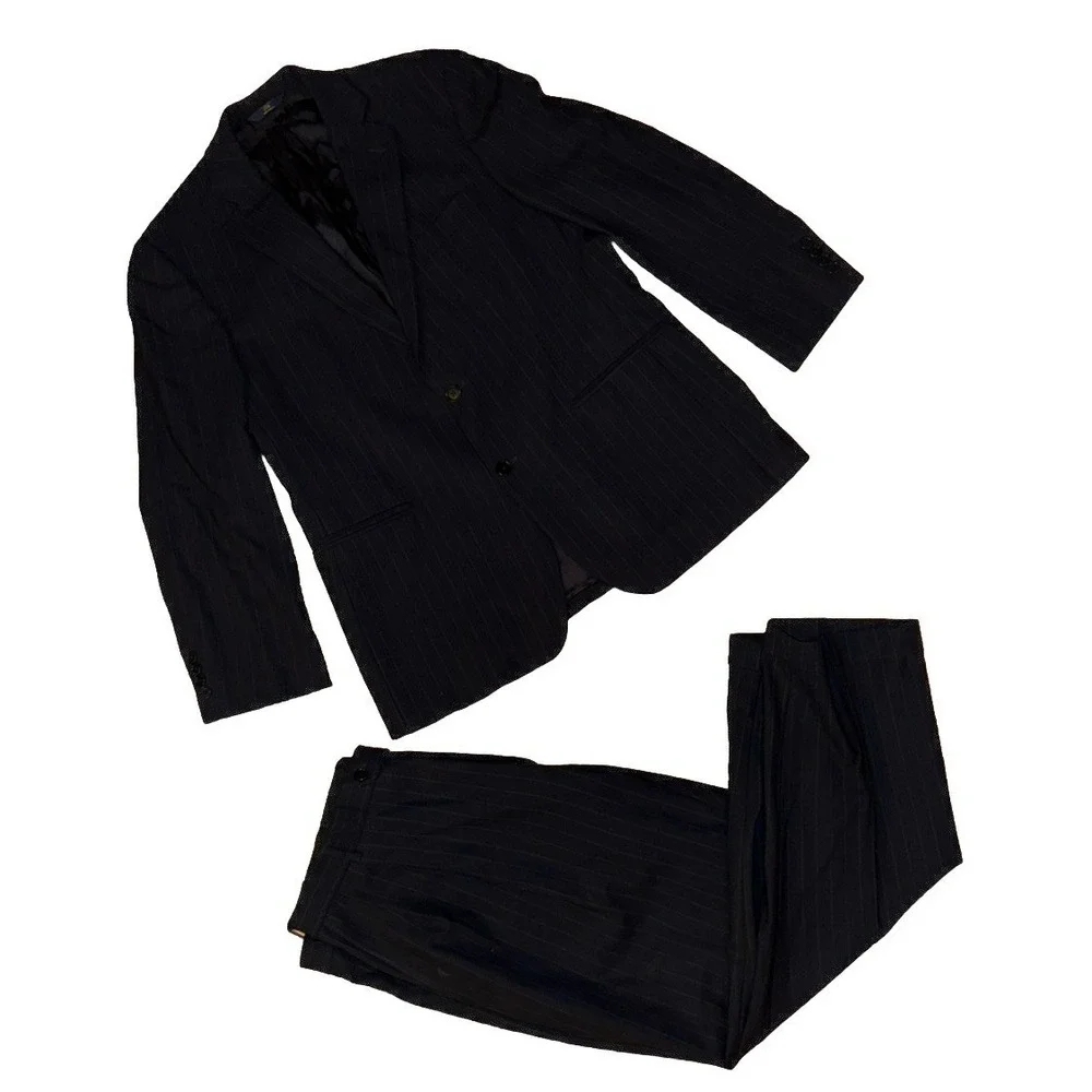 Brooks Brothers  346 Stretch Suit Men 42S Black Pinstripe  Wool Pants Size 40/29